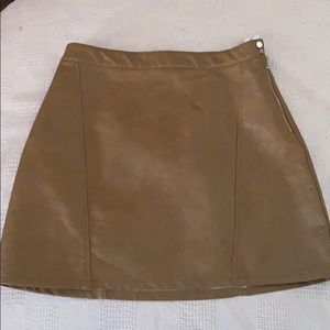 Caramel flare faux leather skirt